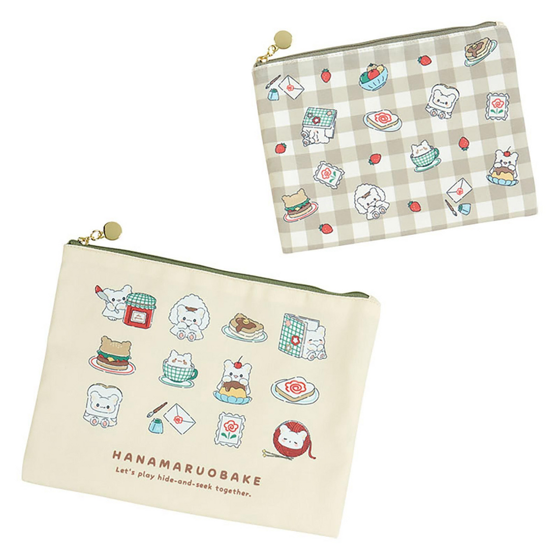 Sanrio三丽鸥|Original Flat Pouch 2pcs - Hanamaruobake / Always Together花丸鬼甜点系列扁扁双面图案收纳包/零钱包大小套组|约 24.5×1×19cm