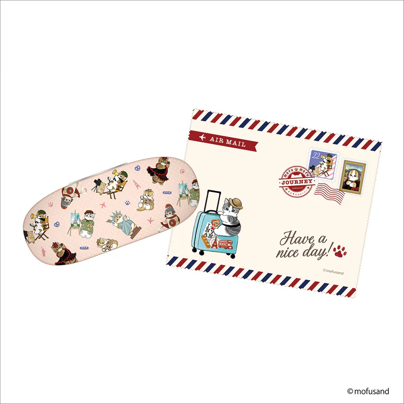 Mofusand|Mofumofu Journey Cats of the World Pink Glasses Case with Cloth| 60×160×40mm approx.