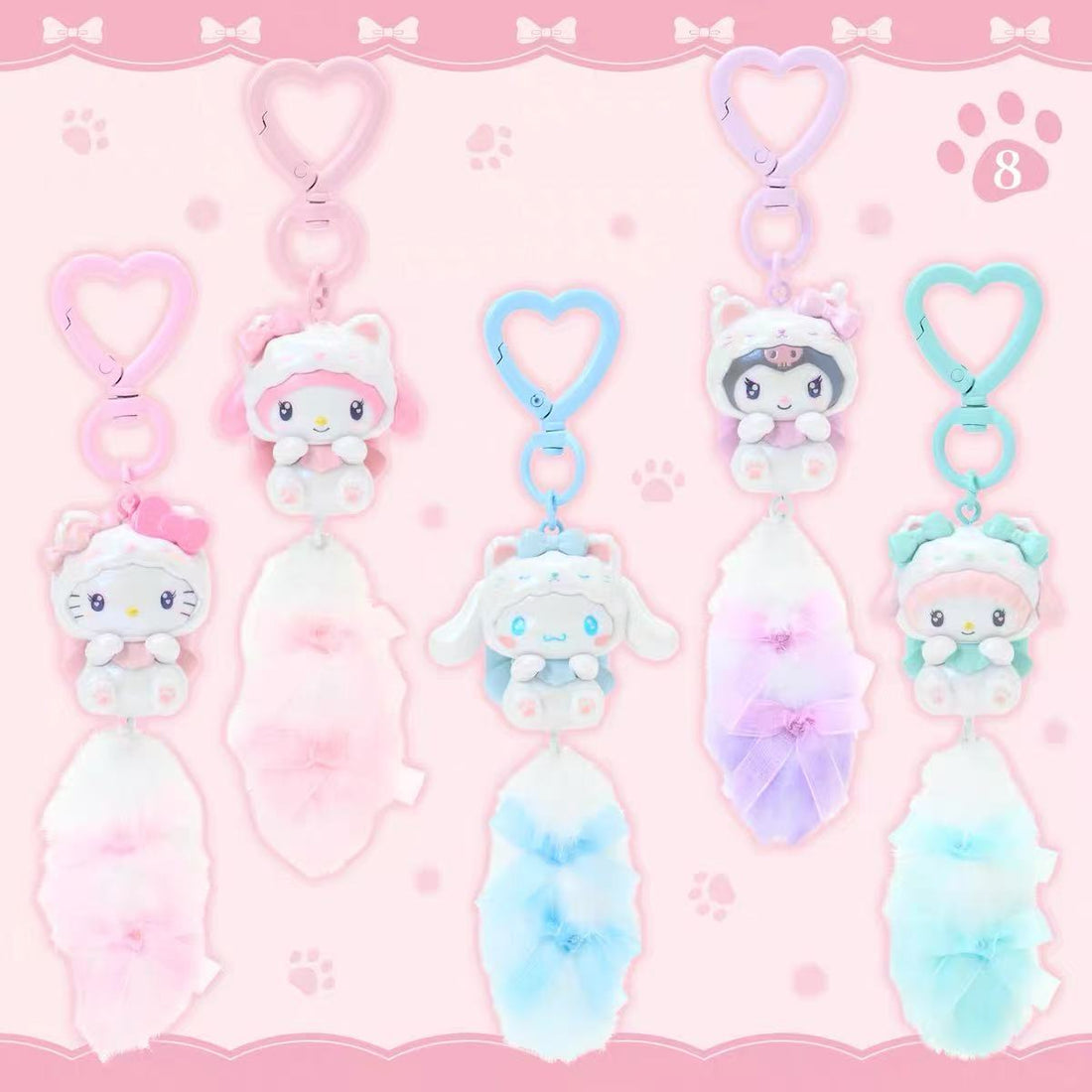 Sanrio|Milky Kitten Dangling Tail Mascot Strap /Plush Keychain|3.5×2.5×10.5cm approx.