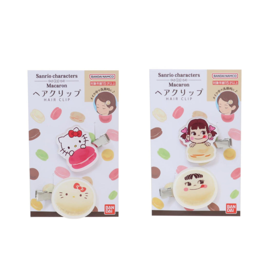 Sanrio三丽鸥|HASEPRO Sanrio Macaron Hair Clip Peko-chan可爱角色马卡龙亚克力发夹/刘海夹/1对|约40×40×3mm