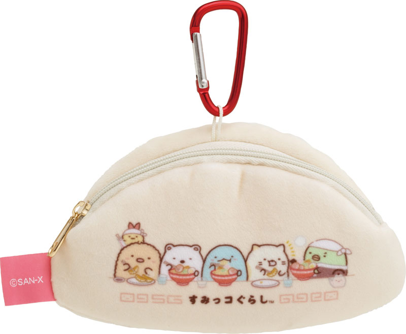 Sumikko gurashi角落生物|Gyouza Plush Pouch拉面店系列毛绒饺子造型登山扣挂件包/零钱包/正反面都可爱|约80 x 140 x 10mm