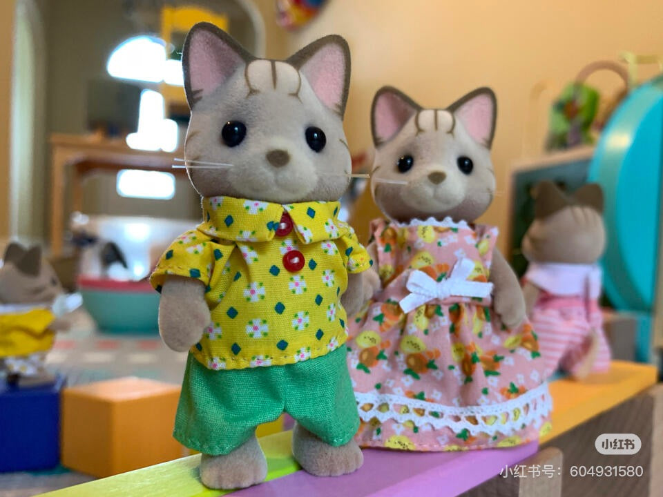 SylvanianFamilies森贝儿家族|Striped Cat Family三纹猫一家四口站宝套装玩具/过家家5180