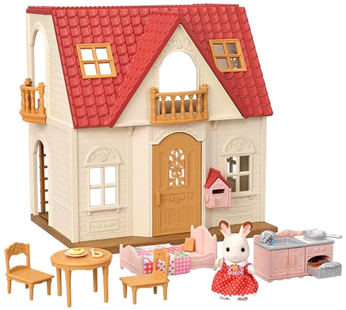 SylvanianFamilies森贝儿家族|Red Roof Cosy Cottage Starter Home-Chocolate Rabbit巧克力兔站宝+甜梦小屋/别墅套组5567