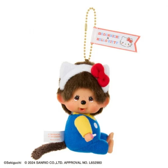 Monchhichi|Hello Kitty x Monchhichi Big Face (SS) Keychain Plush Toy|H12 x W7.5 x D6cm approx.