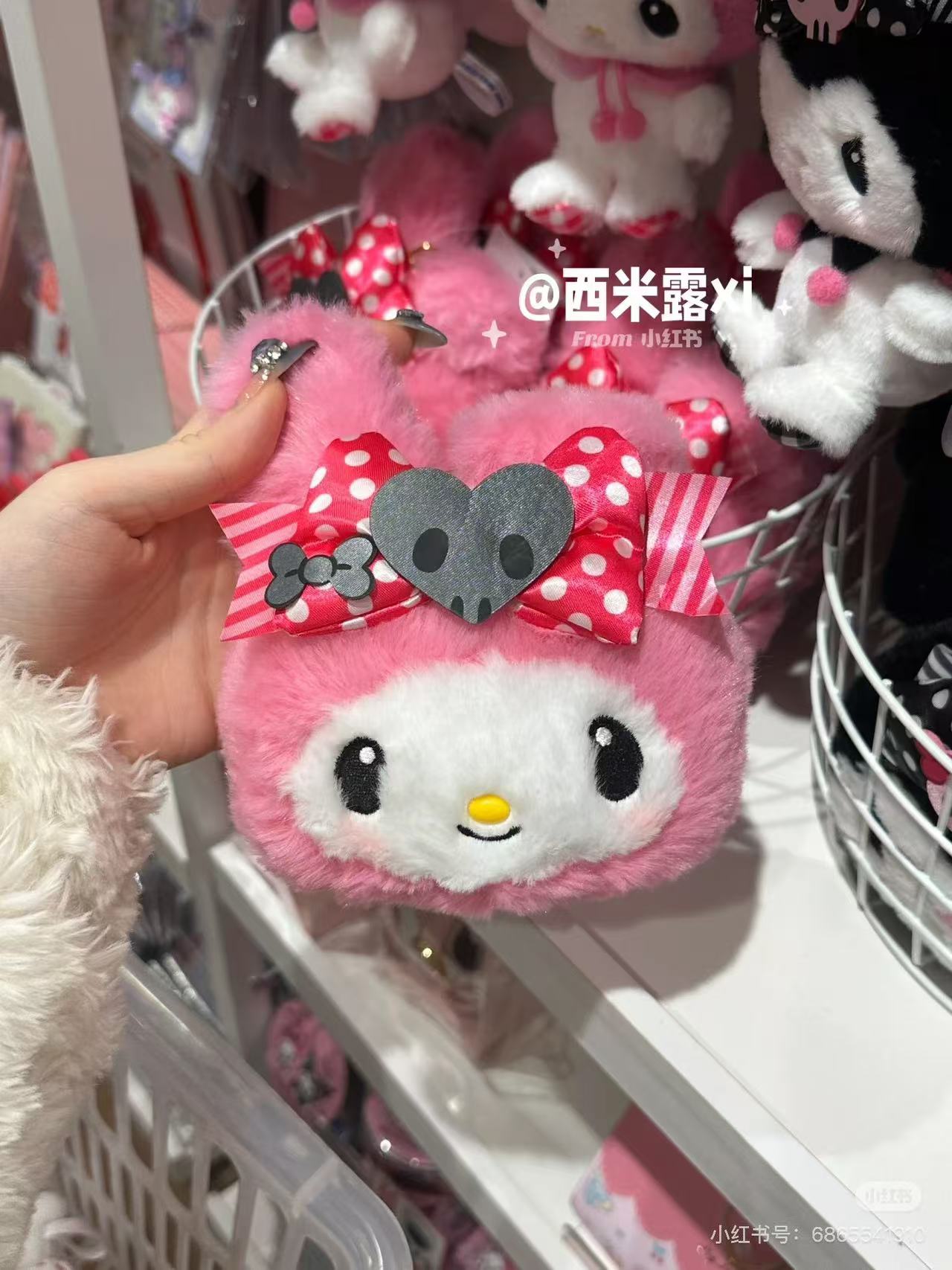Sanrio|Pink Black Party Face Pass Case|H14.5×W18.5×D6cm approx.