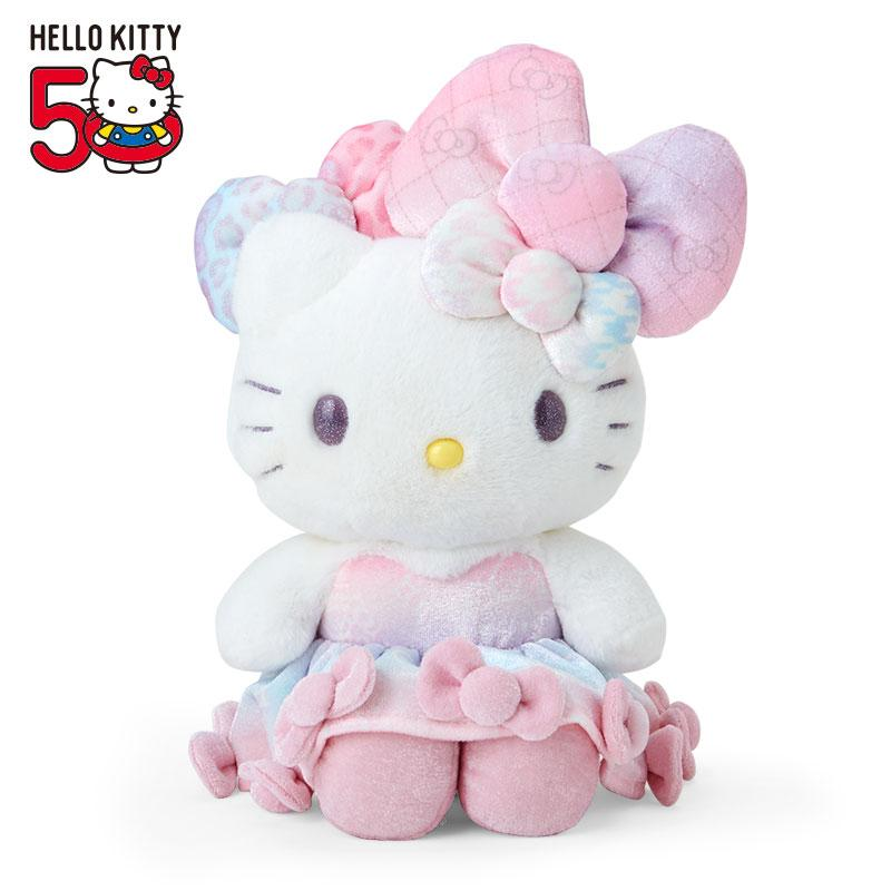 HelloKitty凯蒂猫|Birthday 50th The Fashionable Ribbons Sanrio 50周年生日限定丝绒彩虹渐变蝴蝶结毛绒玩偶/公仔|约幅22×奥行15×高さ28cm