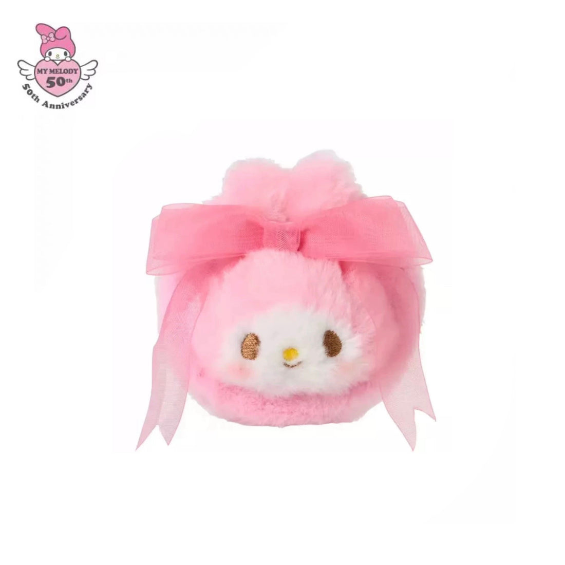 Sanrio三丽鸥|My Melody Birthday 50th Anniversary Princess Ribbon Mirror美乐蒂50周年生日粉桃甜心系列毛茸茸脸型折叠化妆镜/正反面都可爱