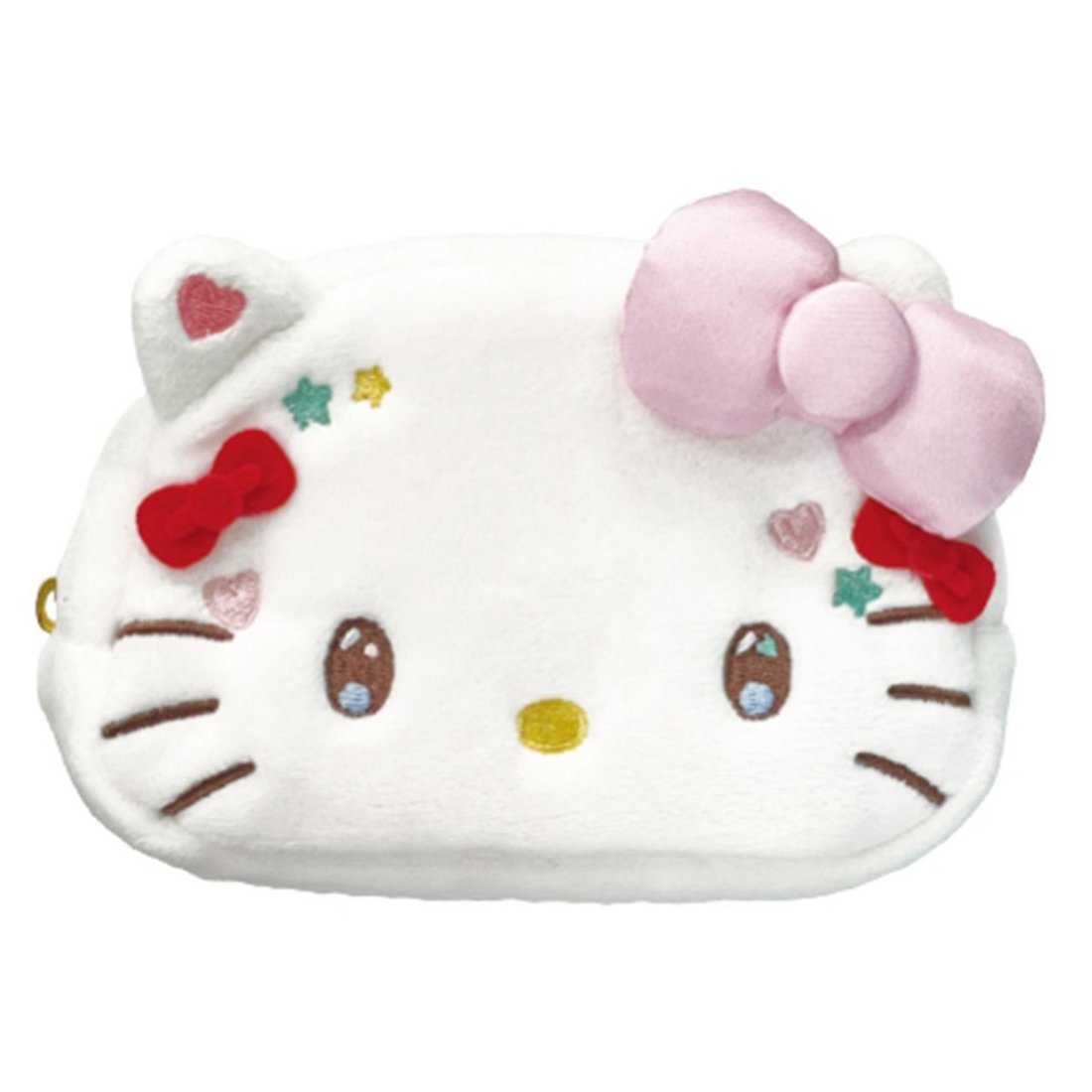 Sanrio三丽鸥|Hello Kitty 50th Boa Mirror Pouch毛绒大脸化妆包/收纳包/自带镜子/超便携|約135×85×55mm
