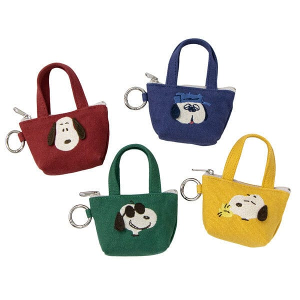 Snoopy|Peanuts Embroidery Tote Bag Style Mini Accessory Pouch with Carabiner|105×60×35mm approx.