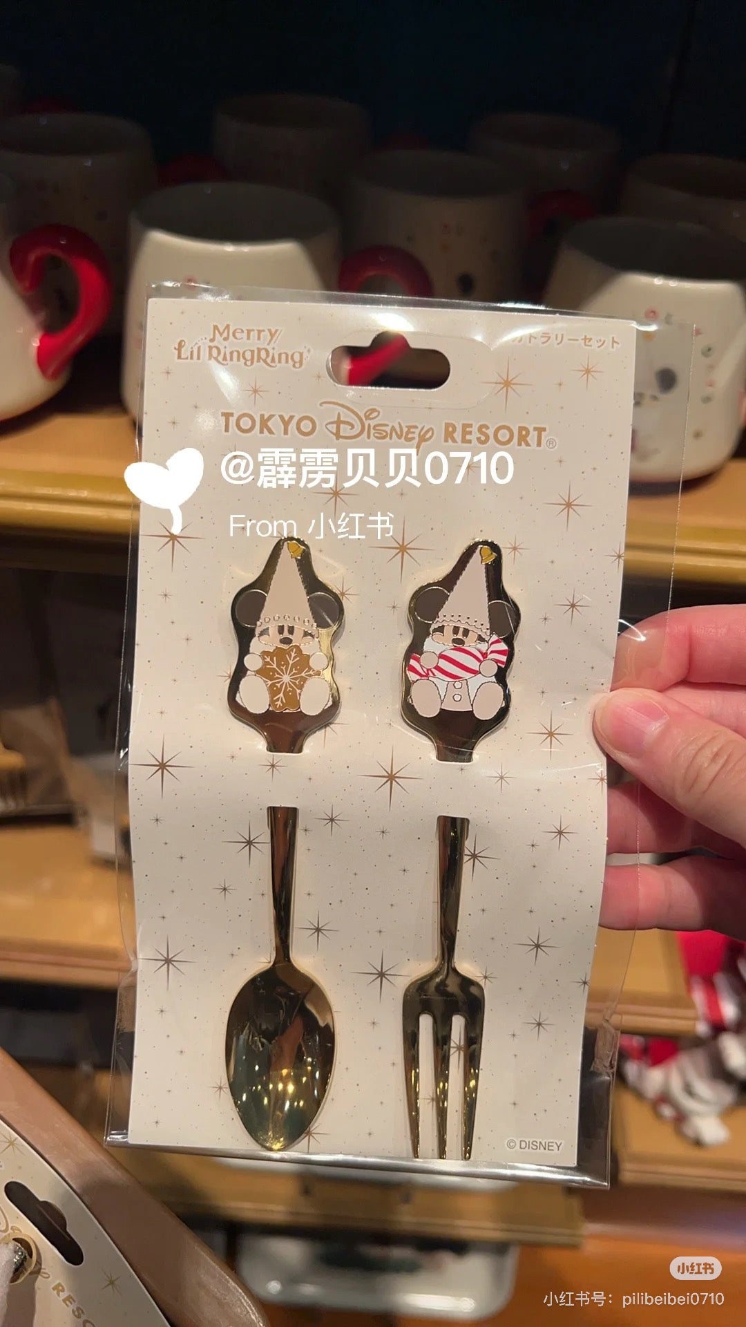 Disney迪士尼 |Merry Lil RingRing Mickey东迪2024圣诞精灵妖精米奇系列可爱图案金色叉勺餐具套装