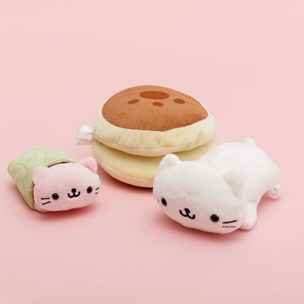 SANX|Characters Ano Koro no Tomodachi Burasage Plush Nyannyannyanko怀旧经典系列粉色点心猫毛绒挂件/包挂|约40 x 65 x 100mm