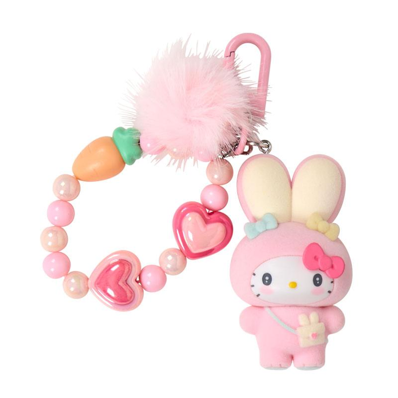 Sanrio|Puffy Ear Rabbit Club Bead Keychain Strap with Flocked Mascot|5×1.5×11cm approx.