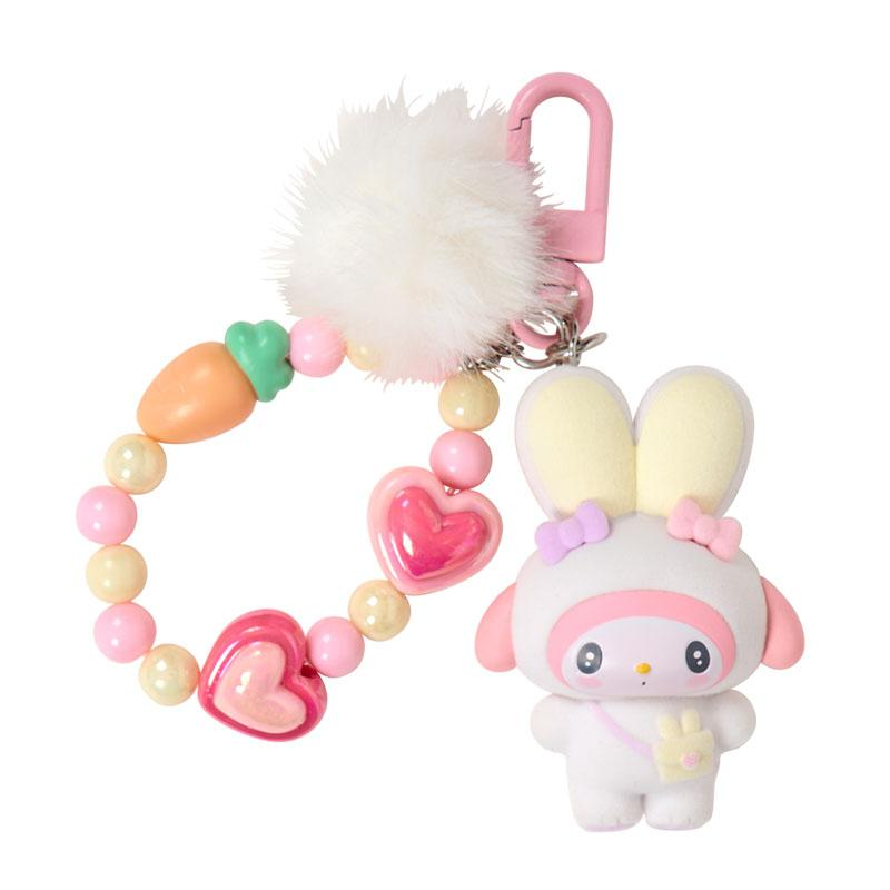 Sanrio|Puffy Ear Rabbit Club Bead Keychain Strap with Flocked Mascot|5×1.5×11cm approx.