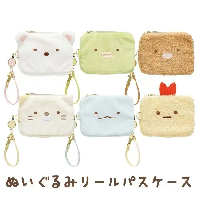 Sumikko gurashi|Penguin? Face Mini Pouch & Pass Case Card Holder with Reel|100×130×20mm approx.