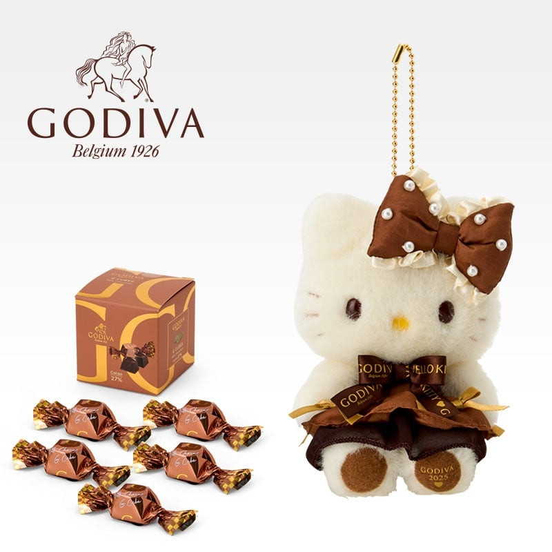 Sanrio三丽鸥|Plush Keychain Hello Kitty Sanrio x GODIVA 2025歌帝梵联名巧克力+毛绒玩偶挂件礼物套装/礼盒