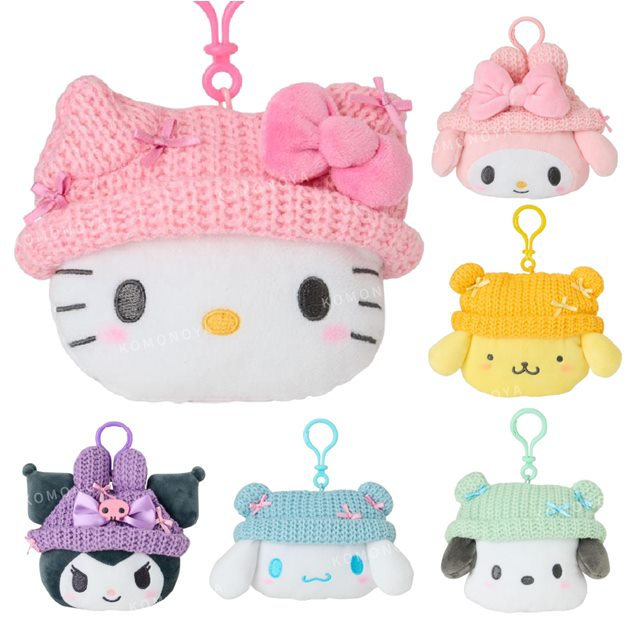Sanrio三丽鸥|Face Shaped Mini Pouch可爱角色针织帽脸型零钱包挂件/小收纳包|约13×7×11cm