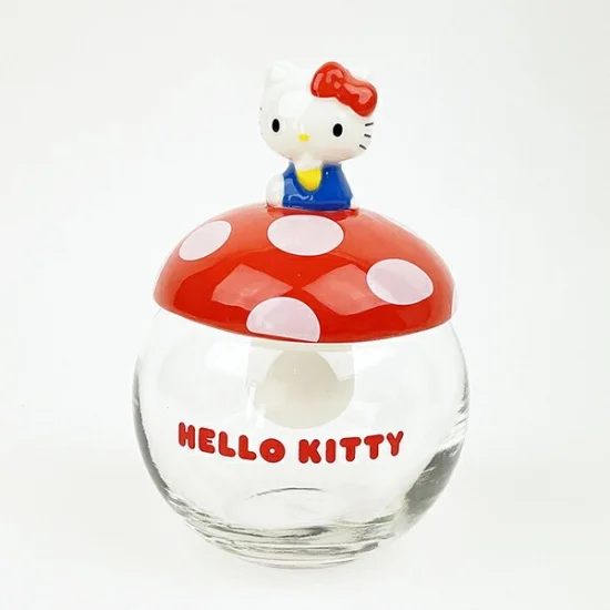 Sanrio三丽鸥|Small Item Organizer Hello Kitty 凯蒂猫透明玻璃蘑菇盖罐子/首饰收纳|约Φ10×H12(cm)