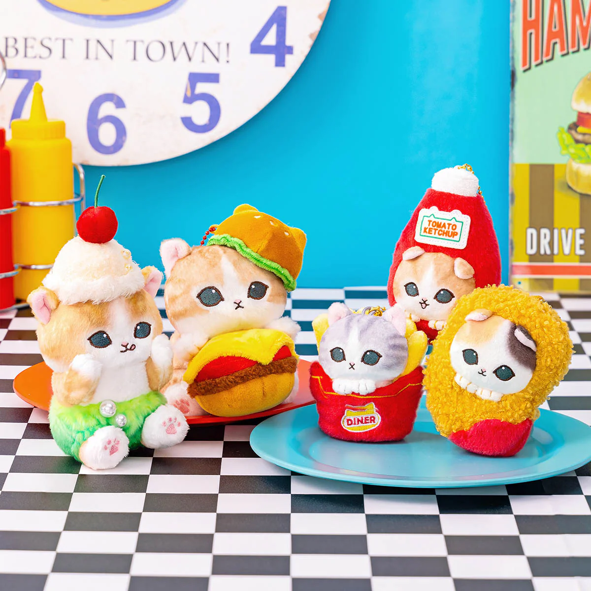 Mofusand|Diner Connectable! Triple Charm Mascot Holder /Plush Keychain
