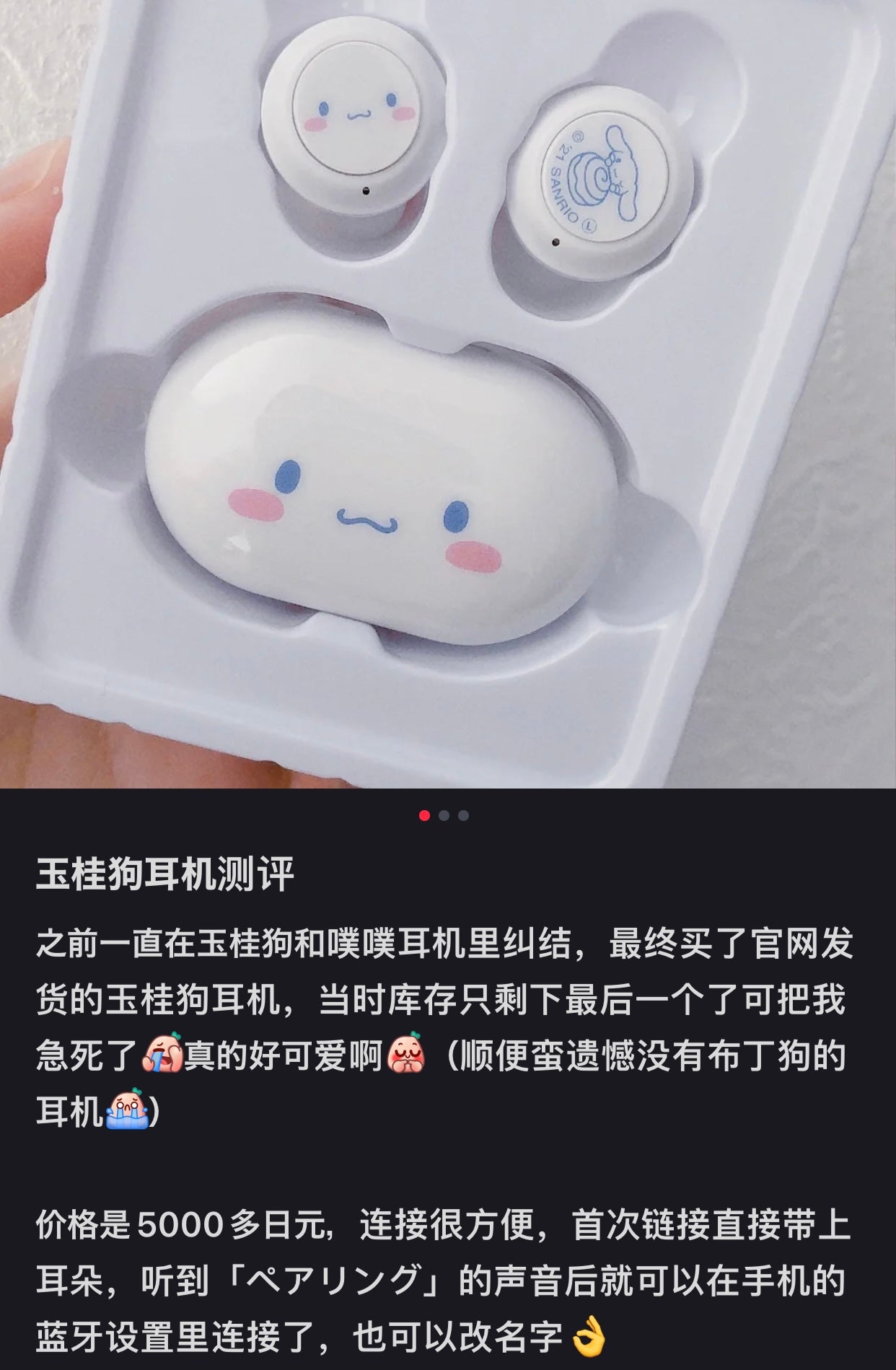 Sanrio三丽鸥|可发光无线蓝牙耳机/2只不同图案/可待机最高100h/连续通话3h|耳机约W27×H22×D22mm