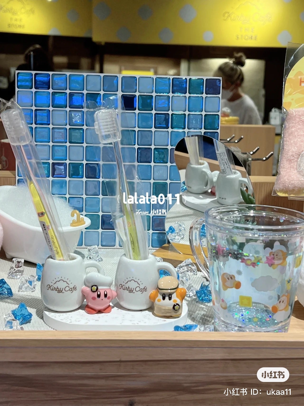 Kirby|cafe厨房限定瓷器牙刷立/笔筒/小杂物收纳桶/可爱摆件/情侣礼物|約H65×W48×D38mm