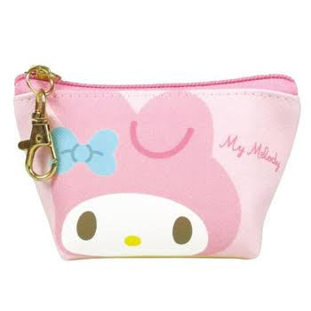 Sanrio|可爱十字纹皮质感小饺子包/化妆包/零钱包/钥匙扣/正反图案|约68x115x50mm