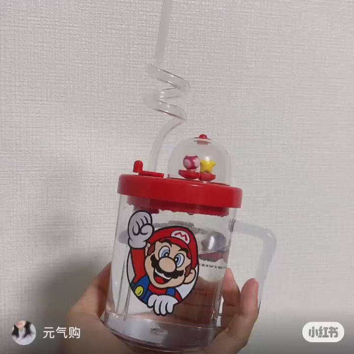 Nintendo|Mario马里奥限定旋转发条玩具带盖吸管树脂水杯|300ml