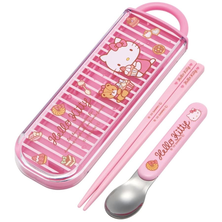 Sanrio｜Kitty猫可爱印花Ag+抗菌外出便携餐具组｜勺筷各1