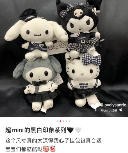 Sanrio三丽鸥｜Mascot Holder Monotone黑白印象千鸟格系列可爱角色毛绒玩偶挂件/包挂｜约7.5×5×11cm