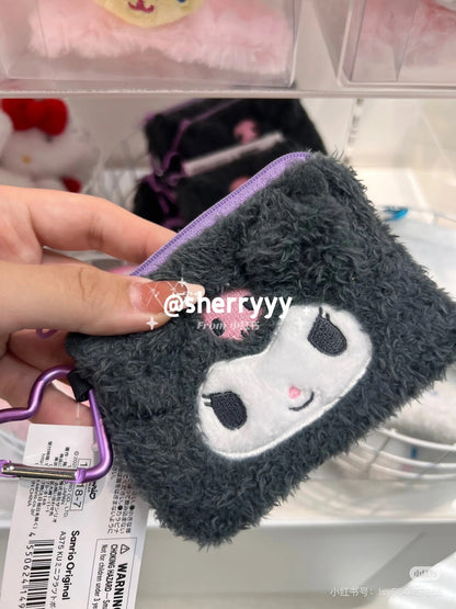 Sanrio｜Fluffy Face Mascot Mini Pouch with Carabiner｜11×1.5×8.5cm approx.