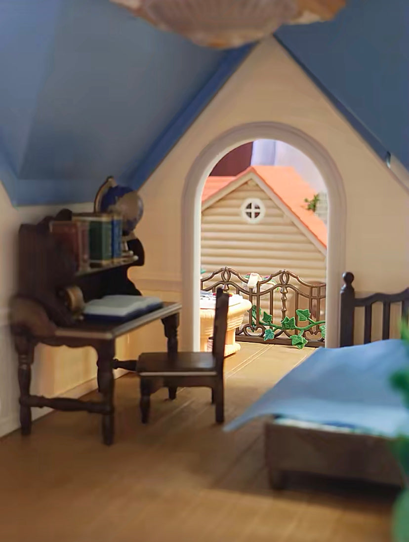 SylvanianFamilies森贝儿家族｜Courtyard Home Gift Set-Floral Cat蓝色度假别墅+丝绸猫套组/玩具/过家家5609