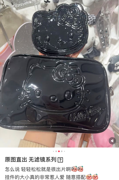 Sanrio三丽鸥｜ Face-shaped Pouch Monotone黑白印象千鸟格系列可爱角色爱心拉链脸型皮质感零钱包挂件/包挂/里面也有可爱图案｜约14.5×4×12.7cm