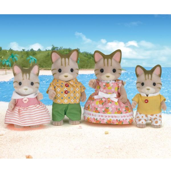 SylvanianFamilies森贝儿家族｜Striped Cat Family三纹猫一家四口站宝套装玩具/过家家5180