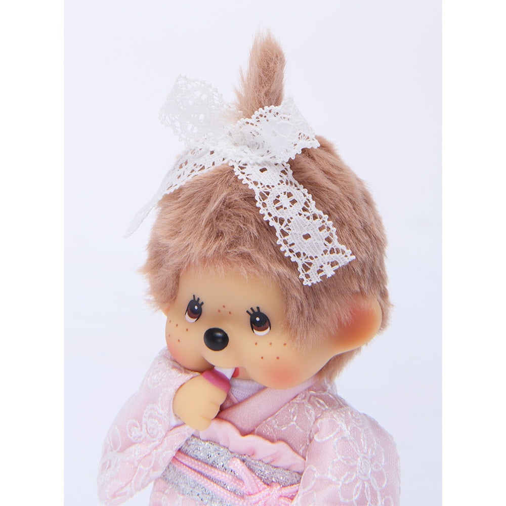 Monchhichi｜Kimono Pink Girl Mascot Holder /Plush Keychain｜8×7.5×15cm approx.