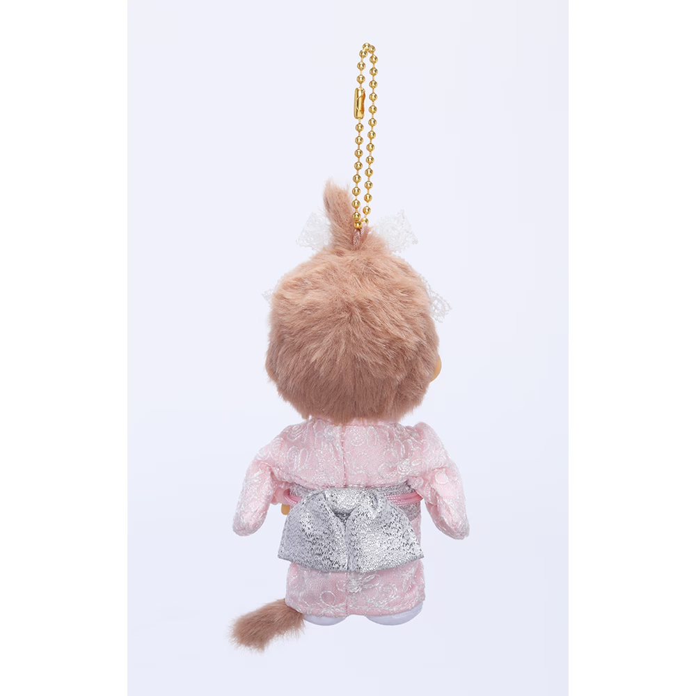 Monchhichi｜Kimono Pink Girl Mascot Holder /Plush Keychain｜8×7.5×15cm approx.
