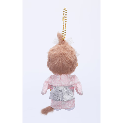 Monchhichi｜Kimono Pink Girl Mascot Holder /Plush Keychain｜8×7.5×15cm approx.