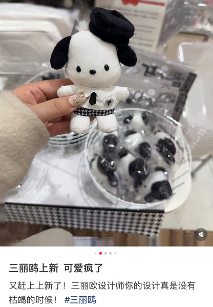 Sanrio三丽鸥｜Mascot Holder Monotone黑白印象千鸟格系列可爱角色毛绒玩偶挂件/包挂｜约7.5×5×11cm