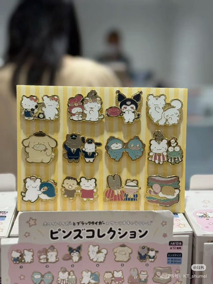 Sanrio｜White Tiger and Black Tiger Prawn  Character Badge Collection mystery bag/blind box/All 12 types｜1pcs