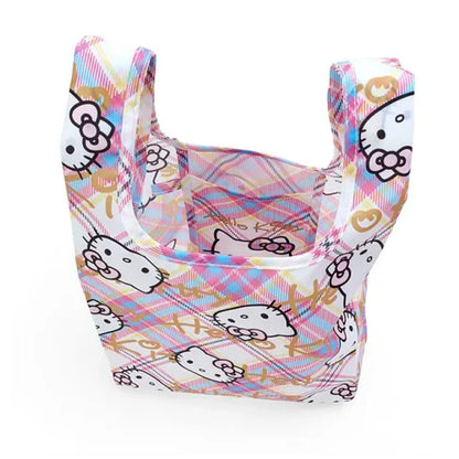 Hello kitty凯蒂猫｜50周年限定苏格兰少女格纹洋装kitty折叠环保袋｜约26 x 33 x 11 cm
