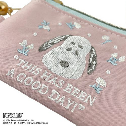 Snoopy史努比｜刺绣图案绸缎感卡包/零钱包/钥匙包｜约H78×W132×D10㎜