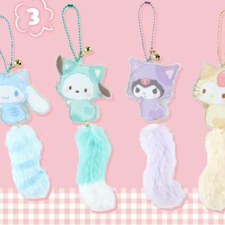 Sanrio｜肉球猫咪/猫咪日系列细闪亚克力毛茸茸小尾巴铃铛挂件/挂链｜约11.5 x 9.5 x 6.5cm
