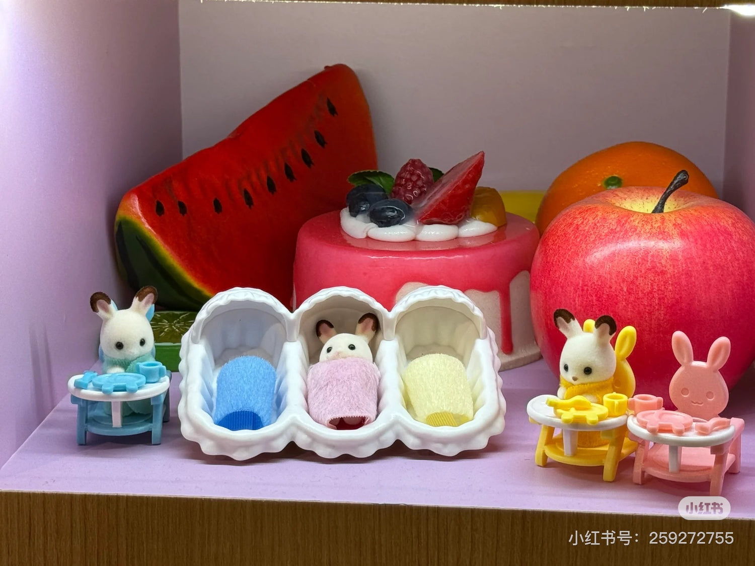 SylvanianFamilies森贝儿家族｜Triplets Care Set-Chocolate Rabbit巧克力兔三胞胎小鼻嘎套装玩具/过家家5532