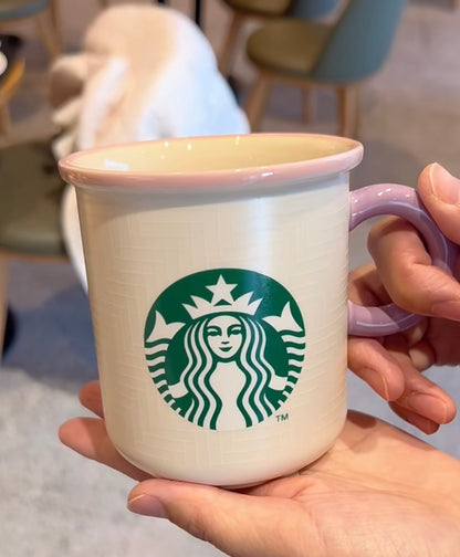 Starbucks星巴克｜2023春夏田园小花限定窗景陶瓷马克杯/淡粉色杯口边/淡紫色手柄/凸感线条｜355ml