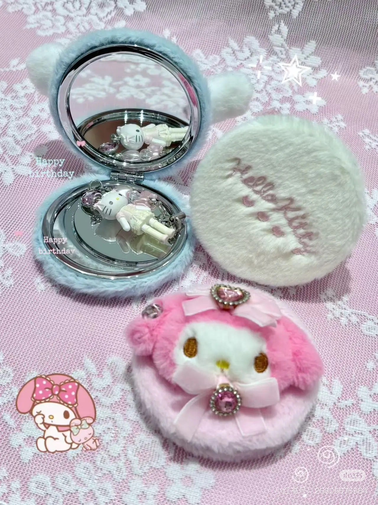 Sanrio｜Mascot Stone Ribbon Original 2-sided Compact Mirror｜7.5×1.5×7.5cm approx.