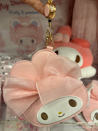 Sanrio三丽鸥｜My Melody Birthday 50th Anniversary Princess Ribbon Pass Case美乐蒂50周年生日粉桃甜心系列脸型可伸缩皮质感卡包/包挂｜约1.6 x 14.5 x 13.0cm
