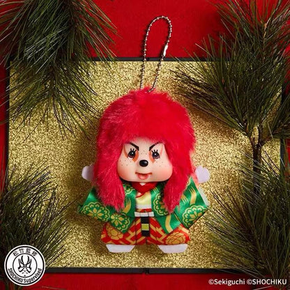 Monchhichi｜Kabuki &amp; Renjishi Fujimusume Mascot Holder /Plush Keychain｜H11 x W9 x D5cm approx.