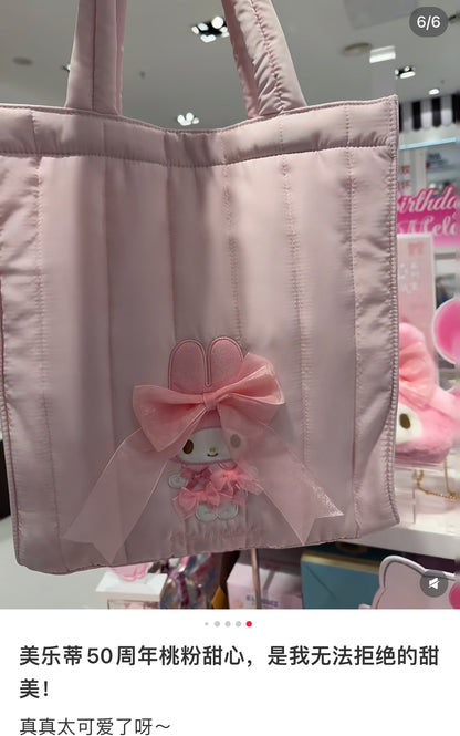 Sanrio三丽鸥｜My Melody Birthday 50th Anniversary Princess Ribbon Tote Bag 美乐蒂50周年生日粉桃甜心系列托特包/单肩包｜约40.2 x 35.7 x 7.9cm