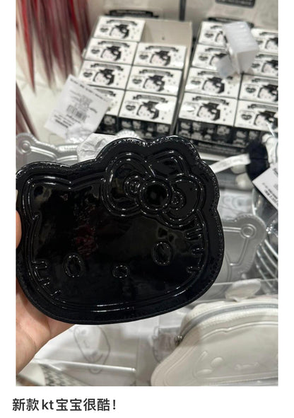 Sanrio三丽鸥｜ Face-shaped Pouch Monotone黑白印象千鸟格系列可爱角色爱心拉链脸型皮质感零钱包挂件/包挂/里面也有可爱图案｜约14.5×4×12.7cm