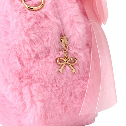 Sanrio三丽鸥｜My Melody Birthday 50th Anniversary Princess Ribbon Shoulder Bag美乐蒂50周年生日粉桃甜心系列脸型毛毛茸茸斜挎包/链条包/蝴蝶结钥匙扣｜约幅22×奥行11×高さ20cm