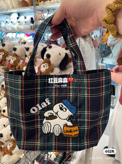 Snoopy史努比｜展会限定olaf奥拉夫格纹托特包/收纳包｜约30cm×10cm×20cm
