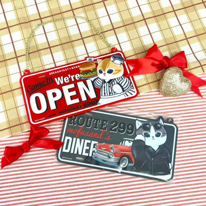 Mofusand｜Diner Acrylic Door Plate (Leather Jacket Meow)｜H100 x W182mm approx.